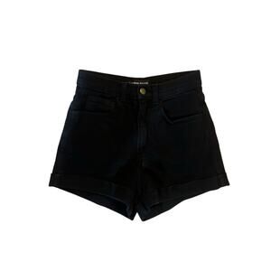 Women 24 25 American Apparel Black High Rise Cuffed Shorts Stretch Made USA
